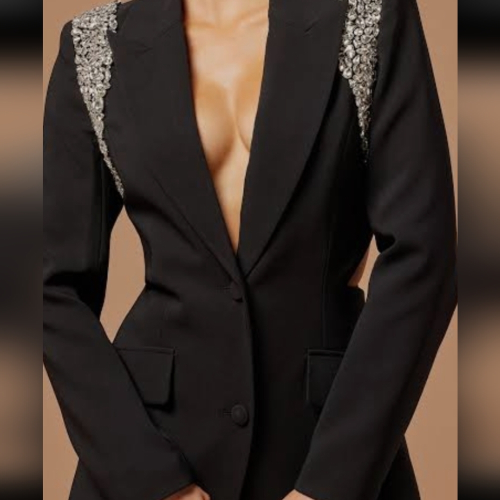 Fashion Nova Elegant Black Blazer with Silver Embellishments